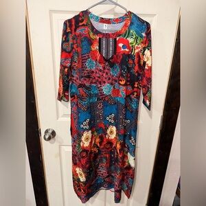 Dai Yuan Li Colorful Floral Patterned Dress NWT
